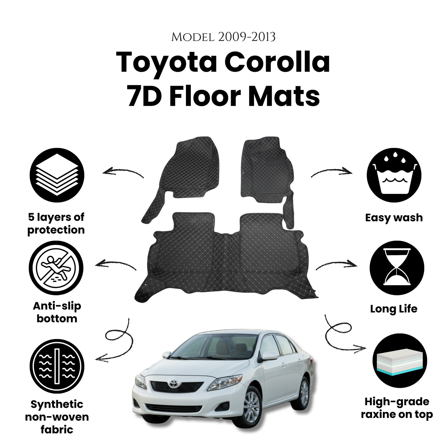 Toyota Corolla 7D Floor Mats - Model 2009-2013