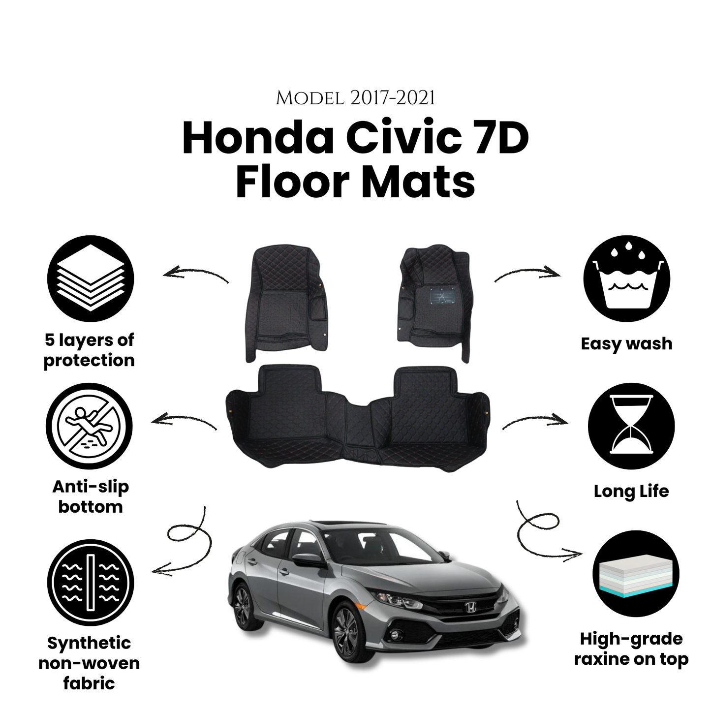 Honda Civic 7D Floor Mats - Model 2017-2021