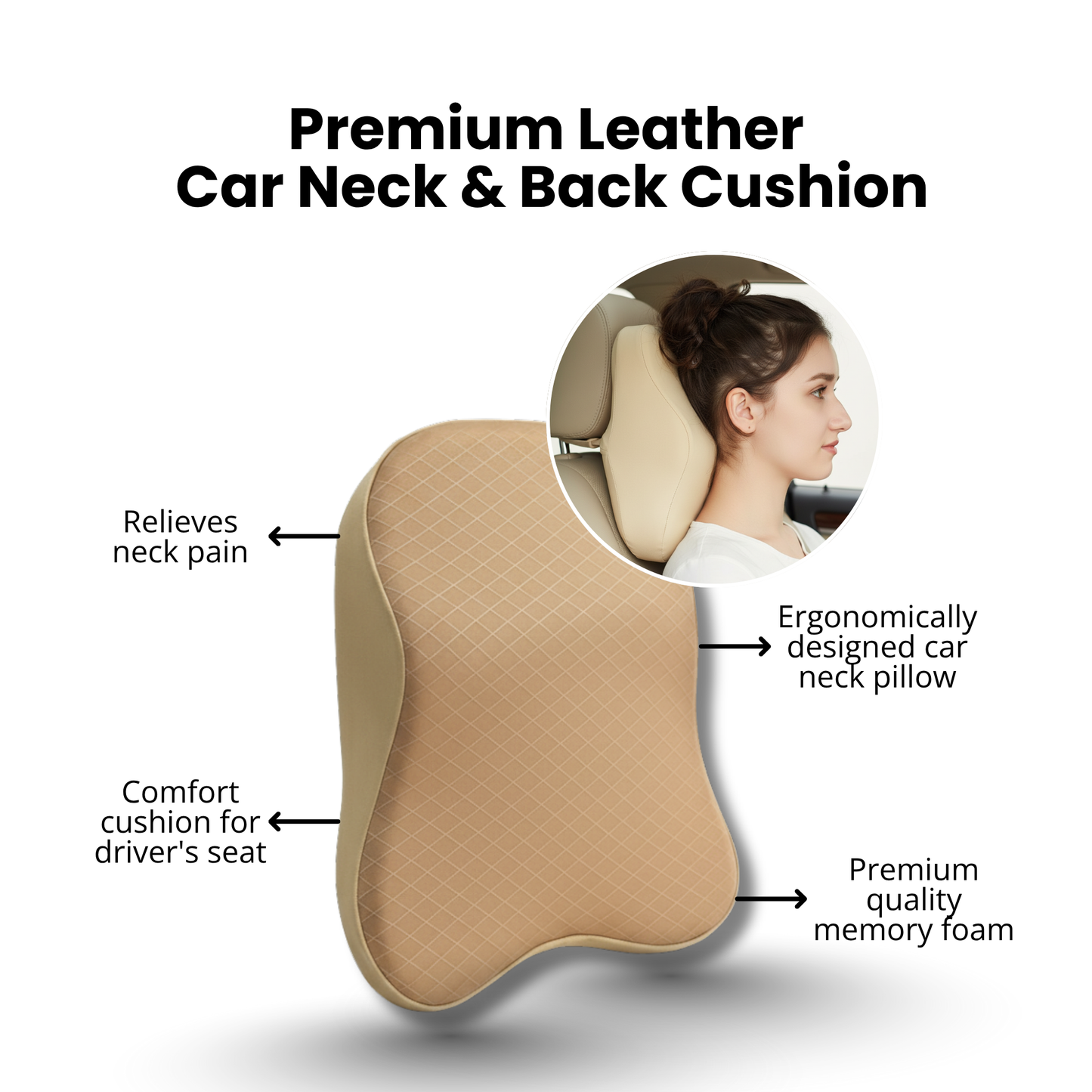 Universal Imported Leather Style Neckrest Backrest Mix Thread | Car Seat | Breathable Pillow Neck Support Cushion