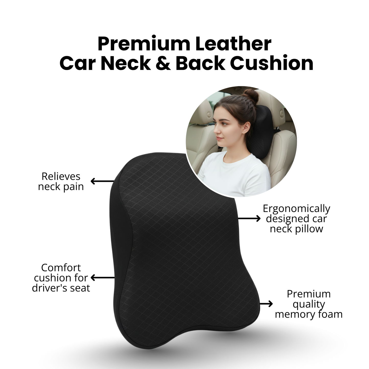 Universal Imported Leather Style Neckrest Backrest Mix Thread | Car Seat | Breathable Pillow Neck Support Cushion
